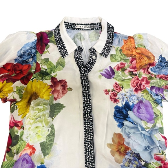 Alice + Olivia Claire Placed Floral Tiered Mini Shirtdress - Picture 7 of 12